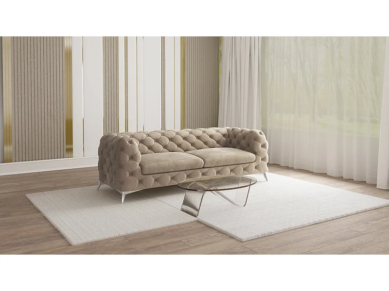 Celeste 3-Sitzer Chesterfield Sofa mit Silber Metall Füßen