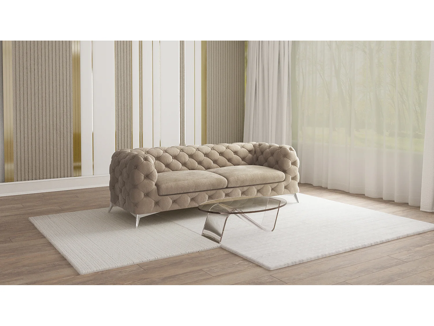Celeste 3-Sitzer Chesterfield Sofa mit Silber Metall Füßen