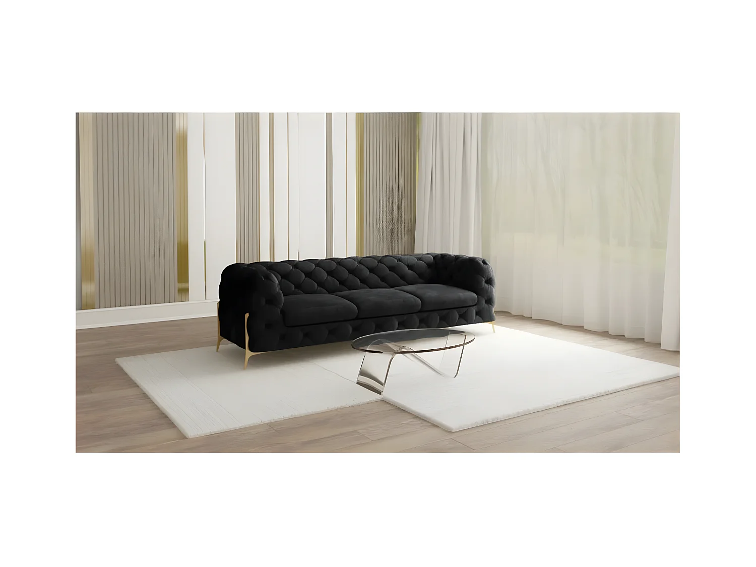 Ulysses 3-Sitzer Chesterfield Sofa mit Goldene Metall Füßen