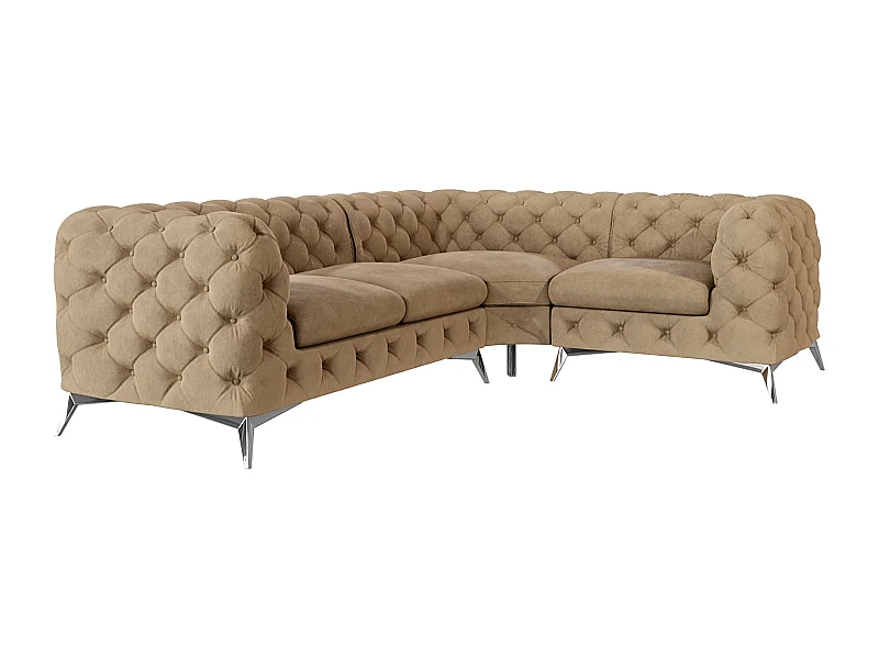 Ecksofa mit Ottomane Chesterfield Celeste mit Silber Metall Füßen
