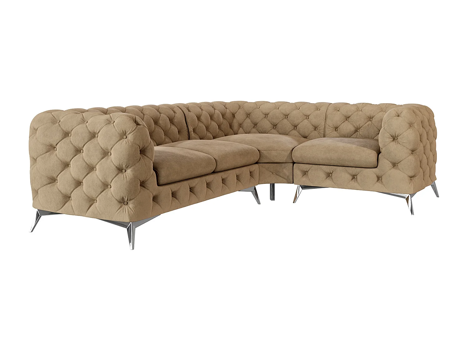 Ecksofa mit Ottomane Chesterfield Celeste mit Silber Metall Füßen