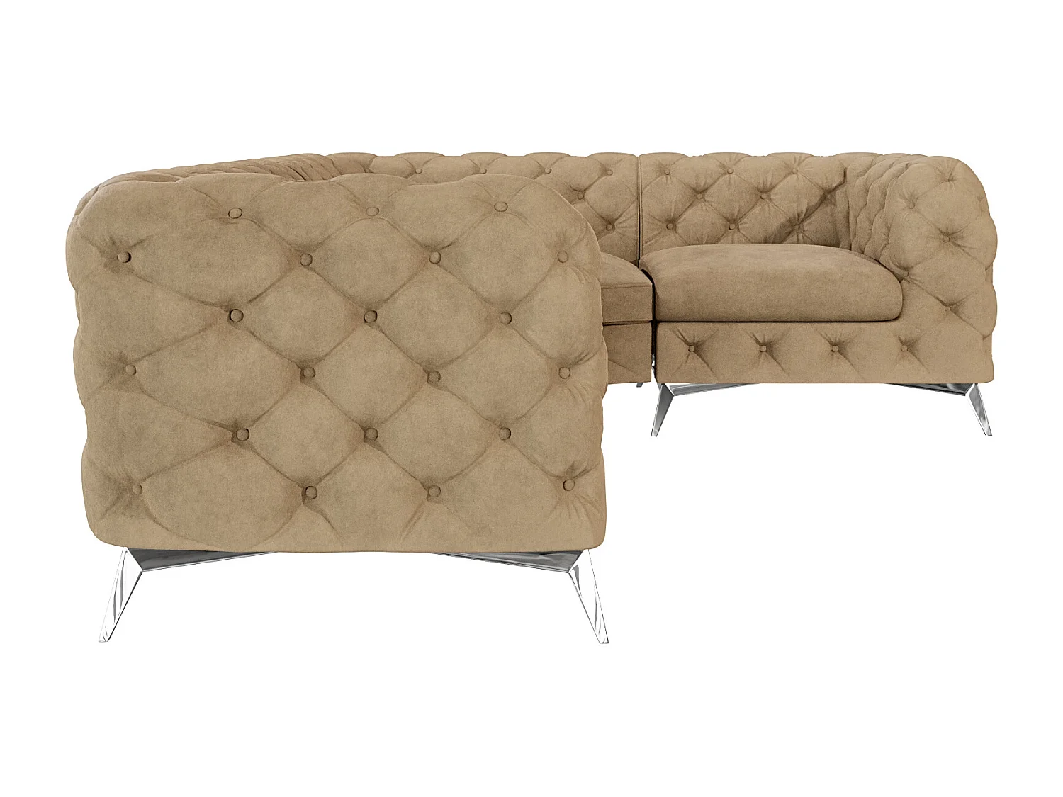 Ecksofa mit Ottomane Chesterfield Celeste mit Silber Metall Füßen