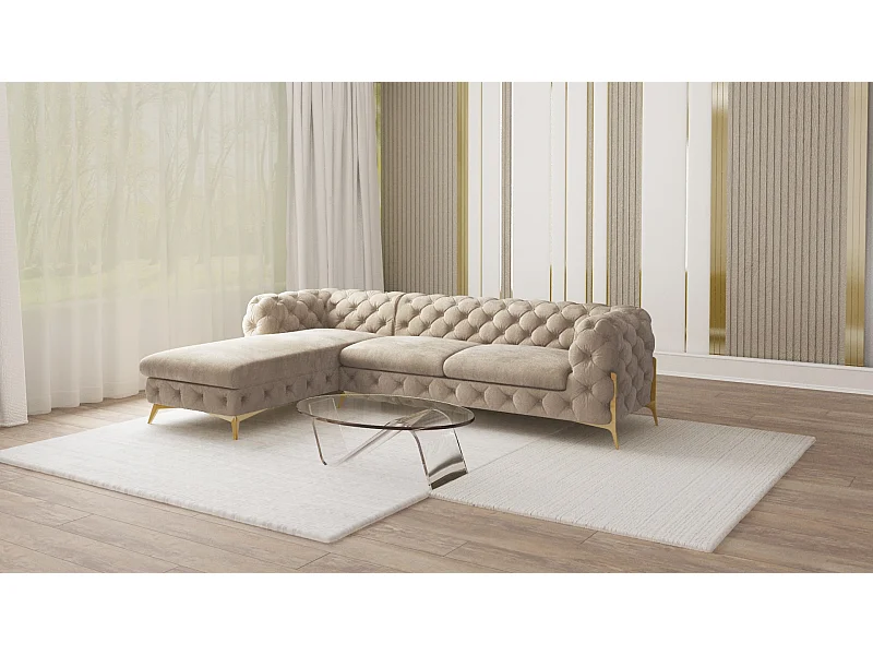 Ecksofa mit Ottomane Chesterfield Ulysses mit Goldene Metall Füßen