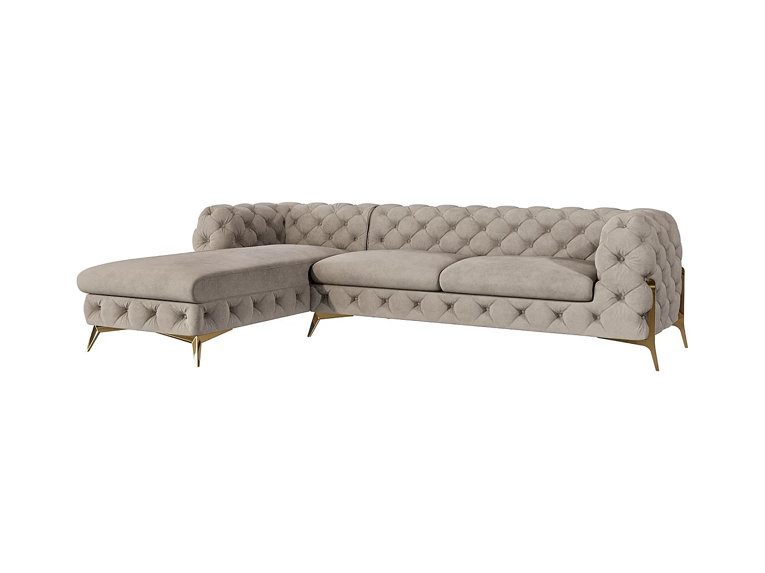 Ecksofa mit Ottomane Chesterfield Ulysses mit Goldene Metall Füßen