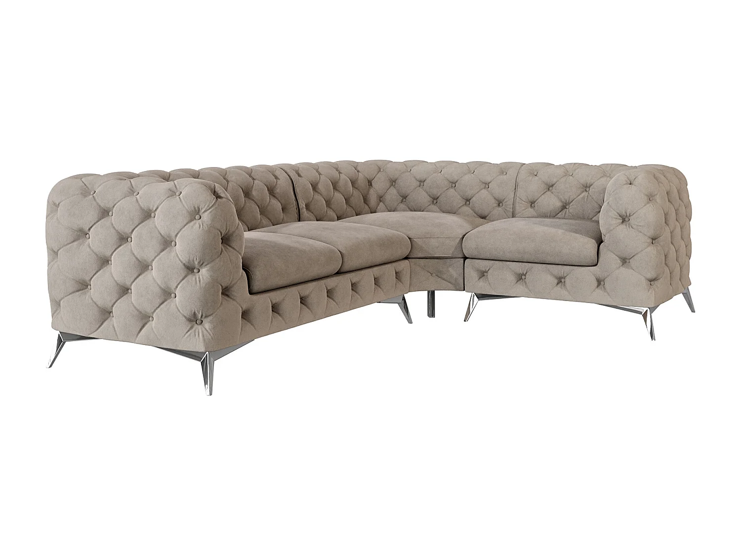 Ecksofa mit Ottomane Chesterfield Celeste mit Silber Metall Füßen