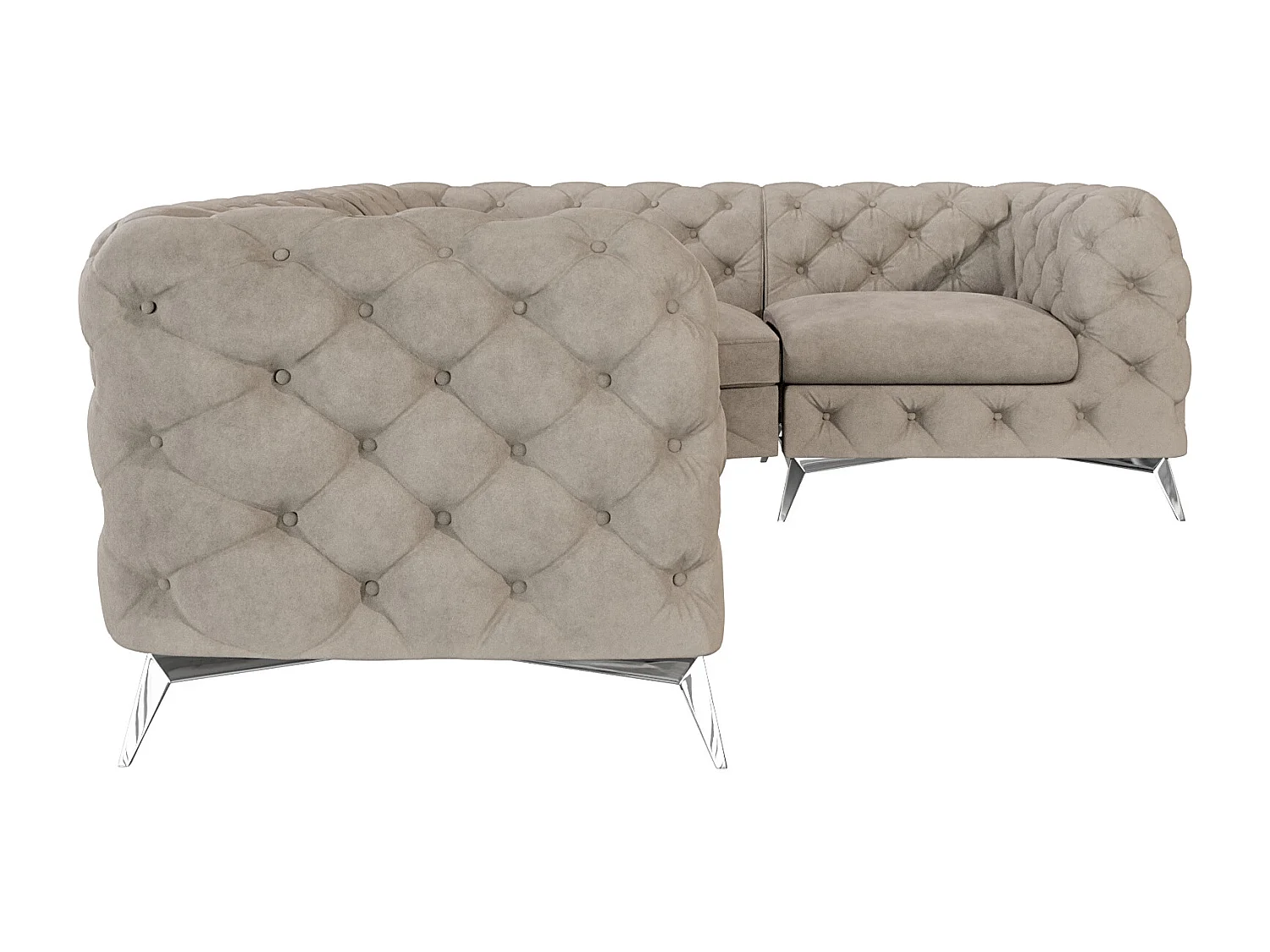 Ecksofa mit Ottomane Chesterfield Celeste mit Silber Metall Füßen