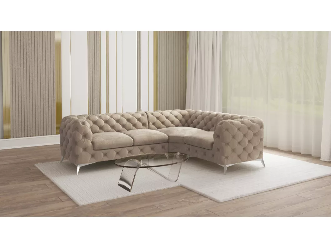 Kauf Unique Ecksofa mit Ottomane Chesterfield Celeste mit Silber Metall Füßen