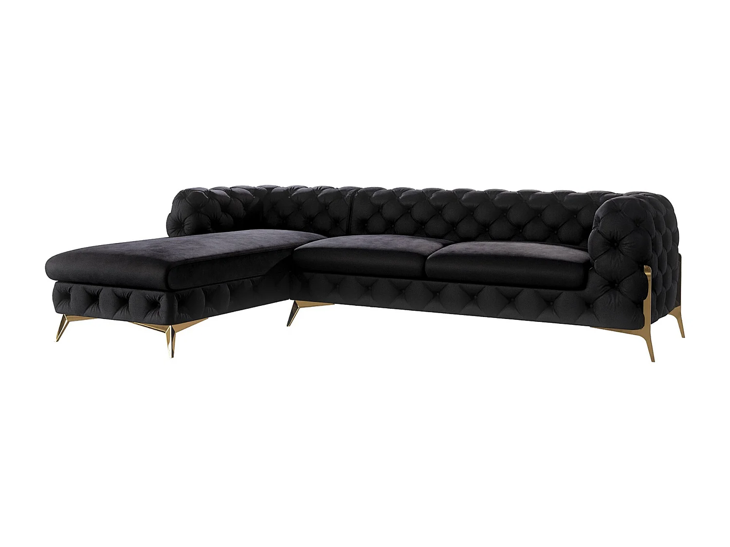 Ecksofa mit Ottomane Chesterfield Ulysses mit Goldene Metall Füßen