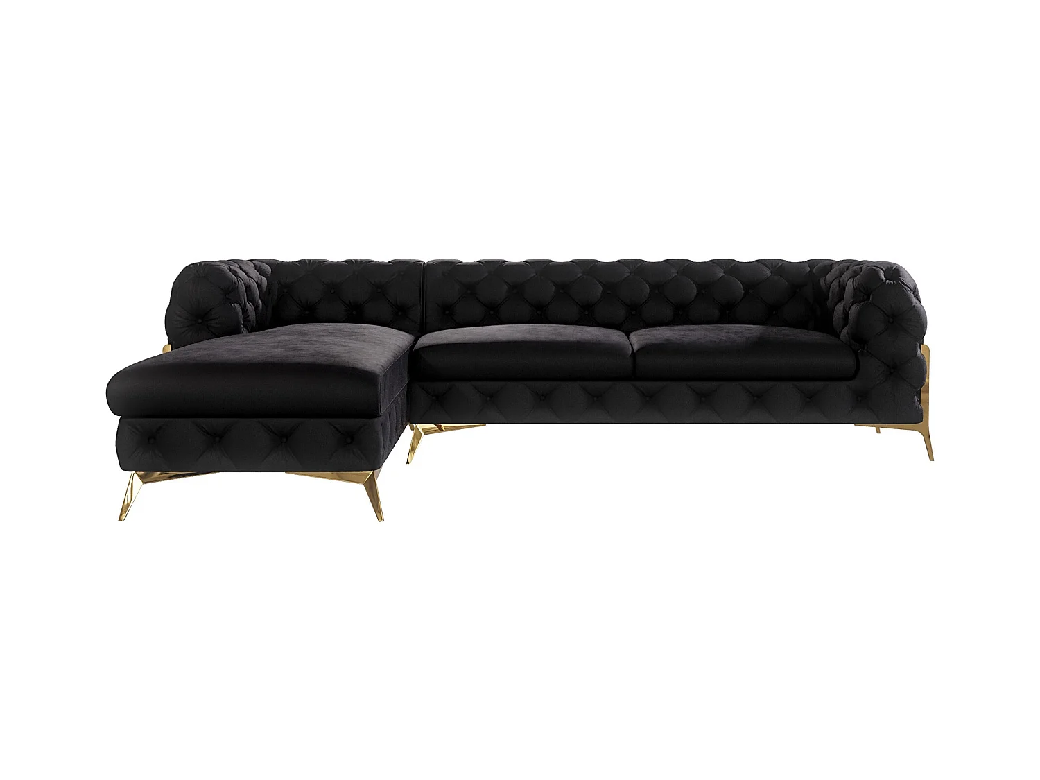Ecksofa mit Ottomane Chesterfield Ulysses mit Goldene Metall Füßen