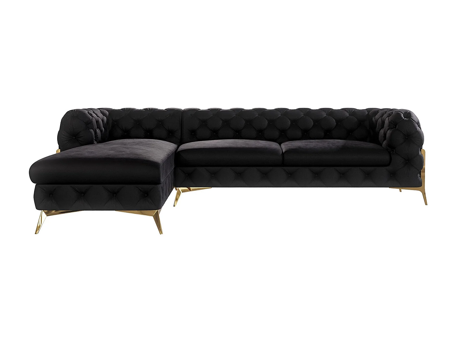 Ecksofa mit Ottomane Chesterfield Ulysses mit Goldene Metall Füßen