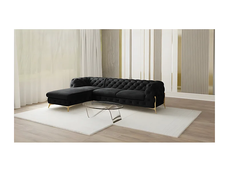 Ecksofa mit Ottomane Chesterfield Ulysses mit Goldene Metall Füßen