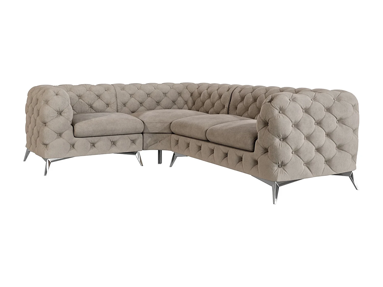 Ecksofa mit Ottomane Chesterfield Celeste mit Silber Metall Füßen