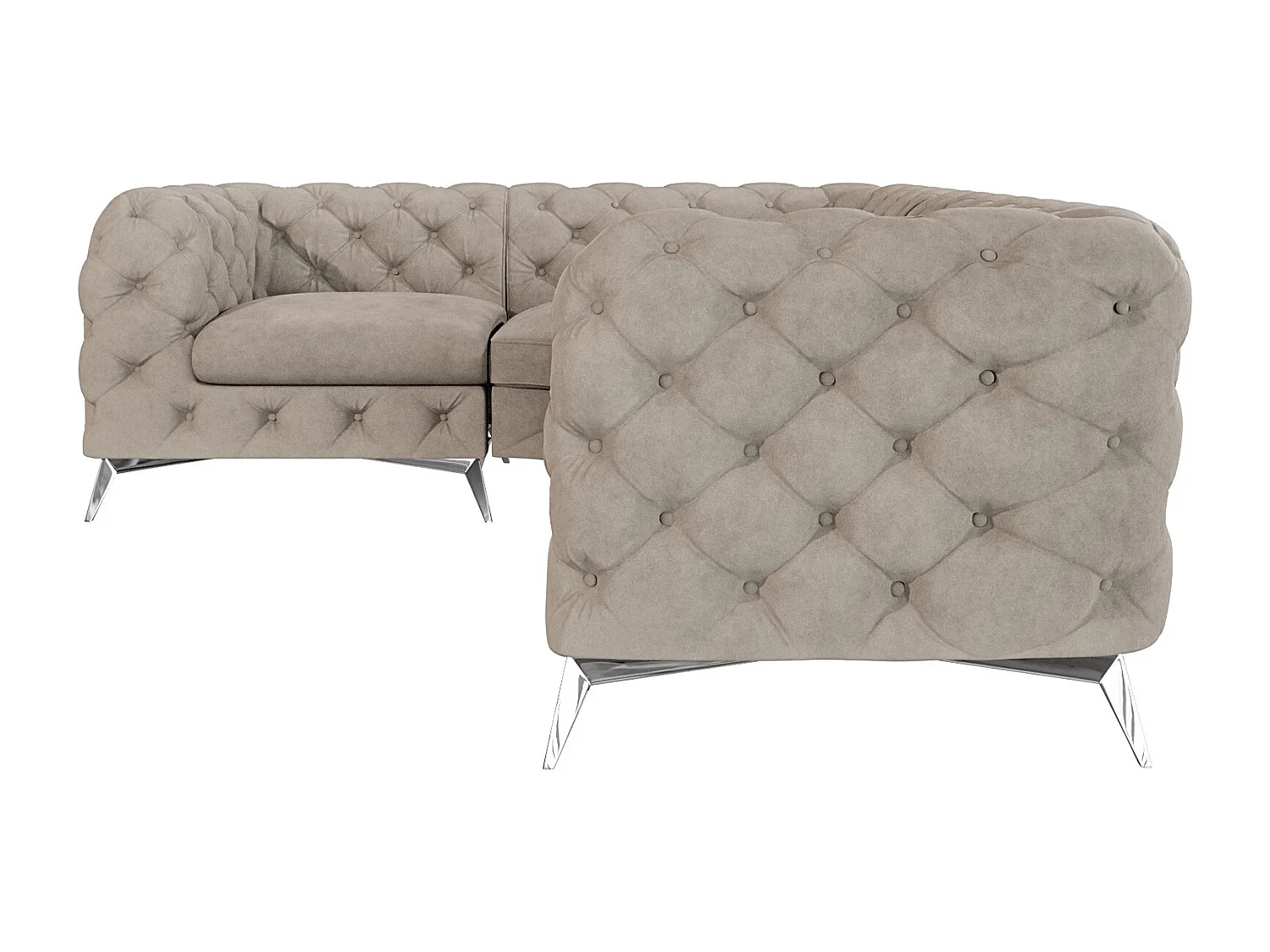 Ecksofa mit Ottomane Chesterfield Celeste mit Silber Metall Füßen