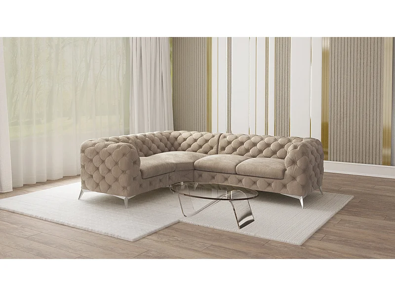 Ecksofa mit Ottomane Chesterfield Celeste mit Silber Metall Füßen