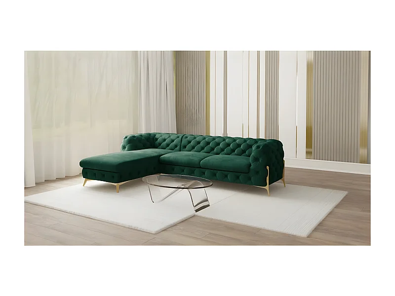 Ecksofa mit Ottomane Chesterfield Ulysses mit Goldene Metall Füßen