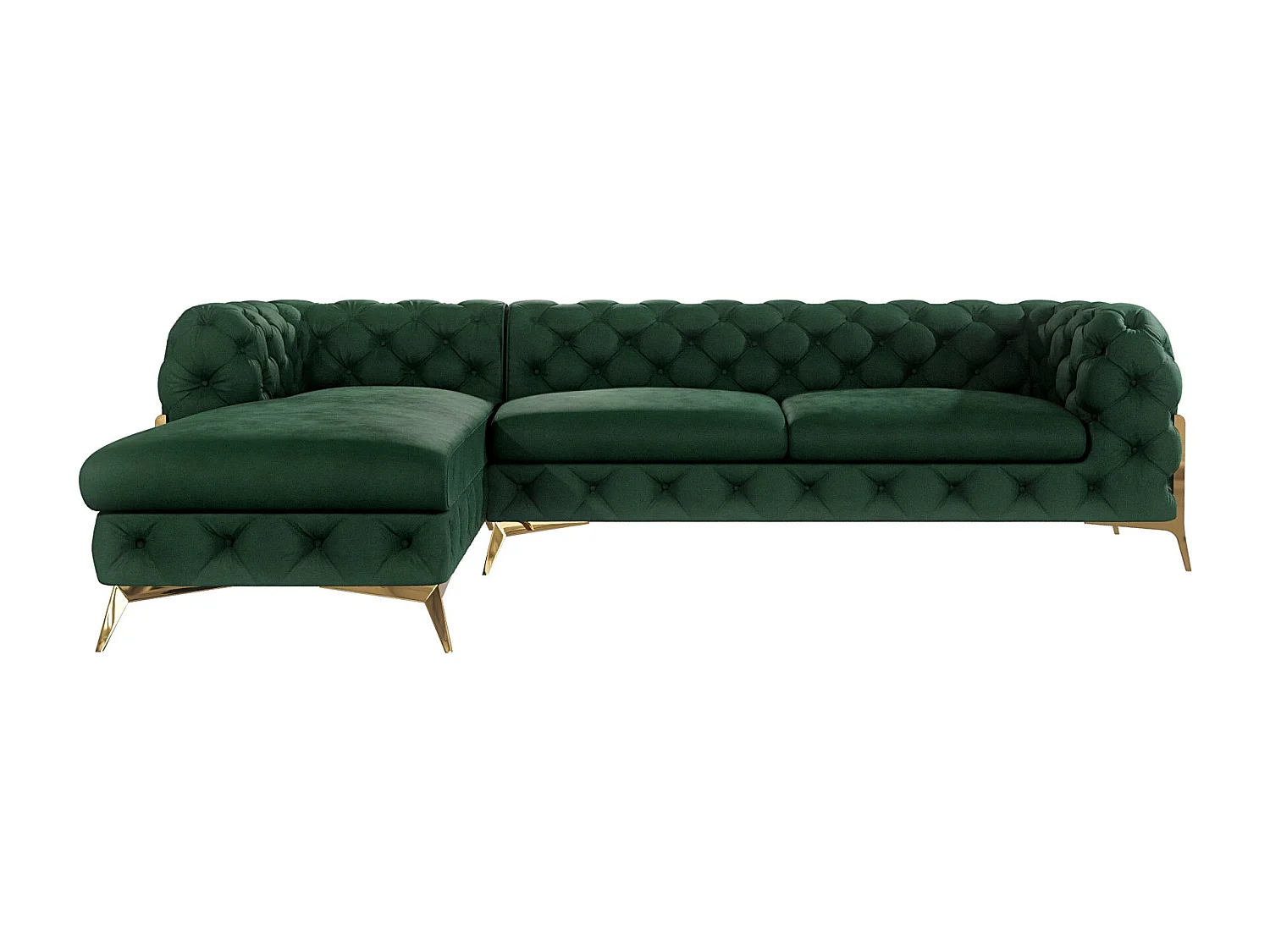 Ecksofa mit Ottomane Chesterfield Ulysses mit Goldene Metall Füßen