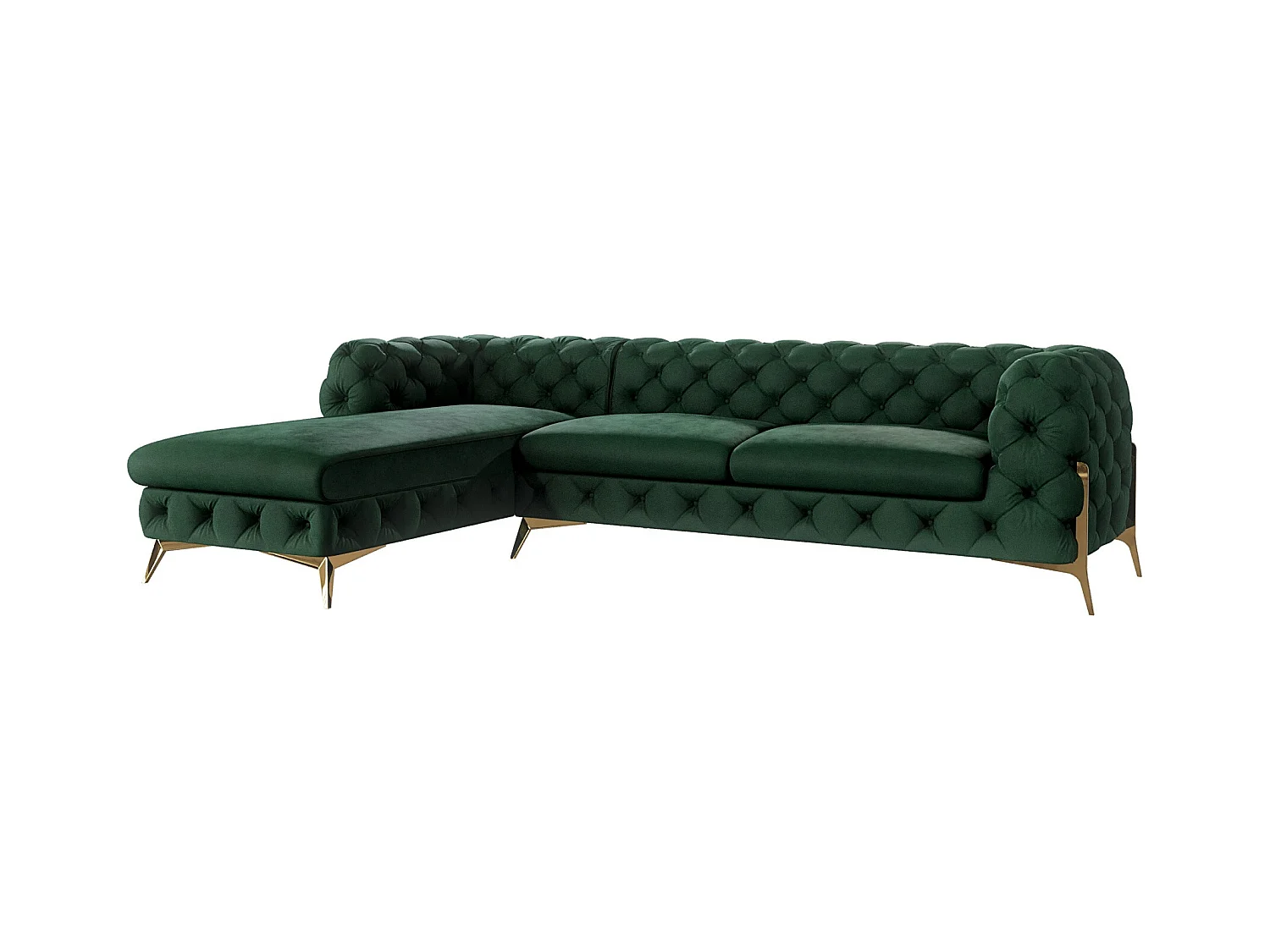 Ecksofa mit Ottomane Chesterfield Ulysses mit Goldene Metall Füßen
