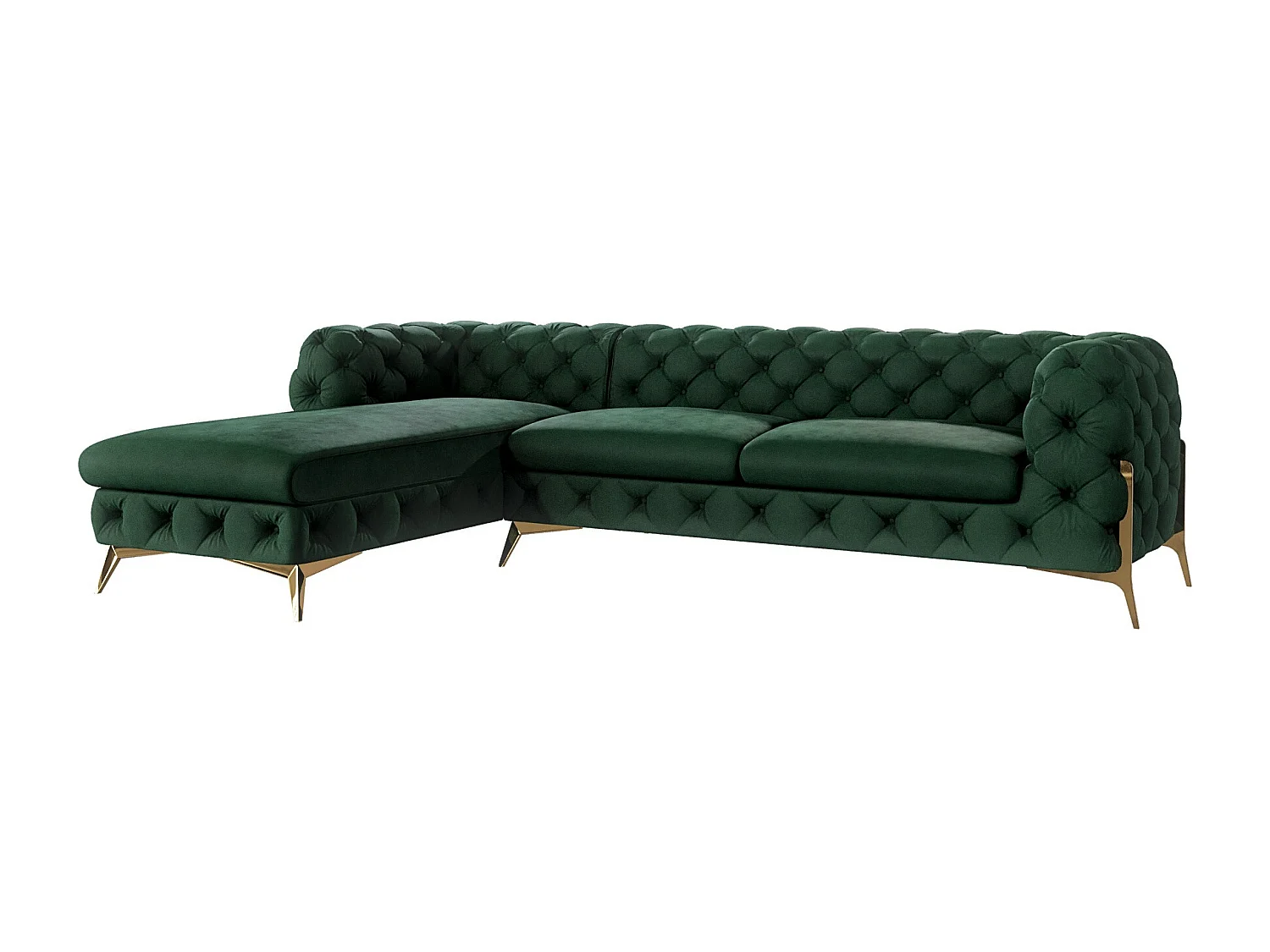 Ecksofa mit Ottomane Chesterfield Ulysses mit Goldene Metall Füßen