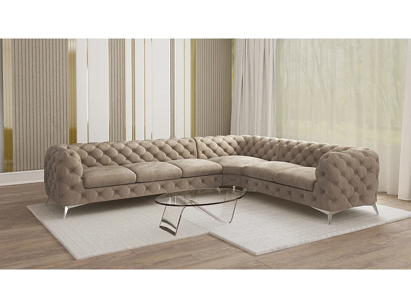 Ecksofa Chesterfield Celeste mit Silber Metall Füßen
