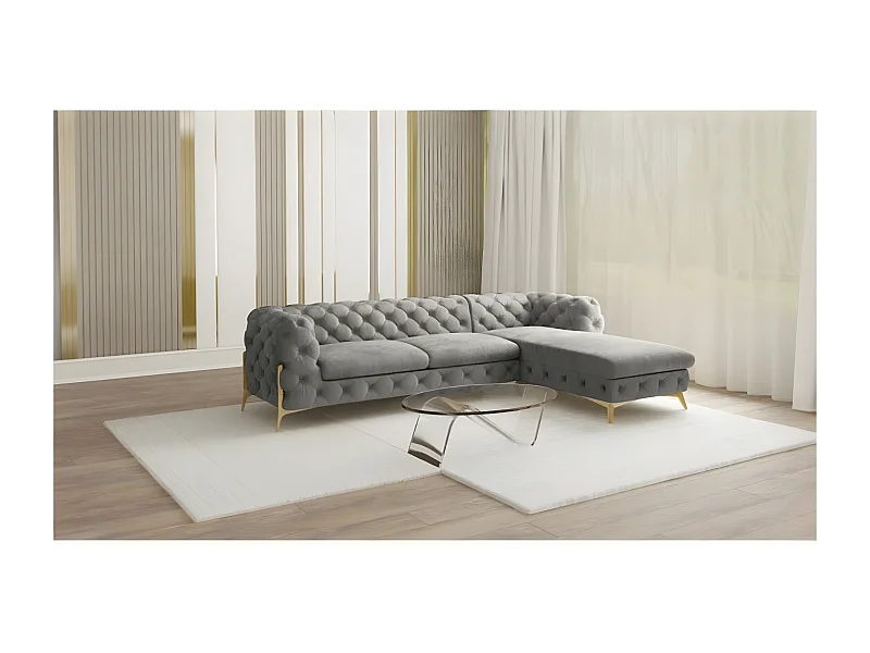 Ecksofa mit Ottomane Chesterfield Ulysses mit Goldene Metall Füßen