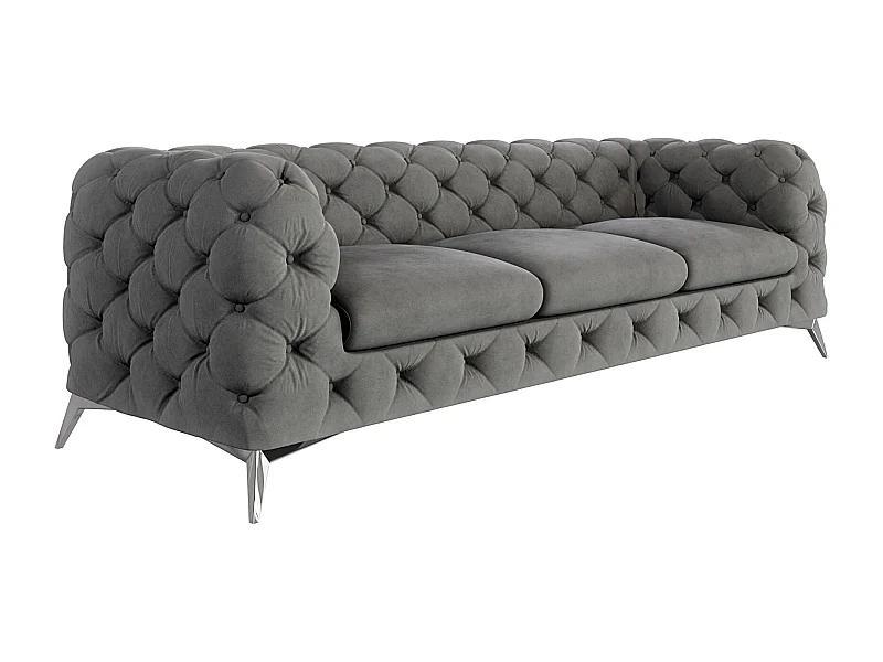 Celeste 3-Sitzer Chesterfield Sofa mit Silber Metall Füßen