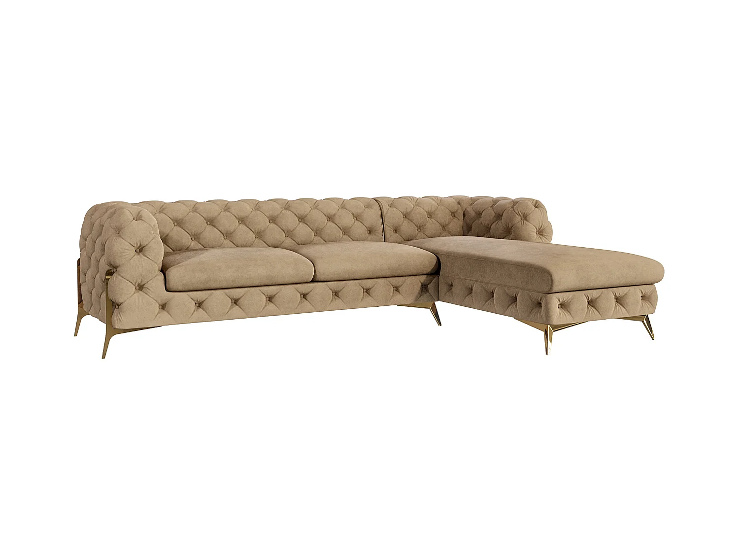 Ecksofa mit Ottomane Chesterfield Ulysses mit Goldene Metall Füßen