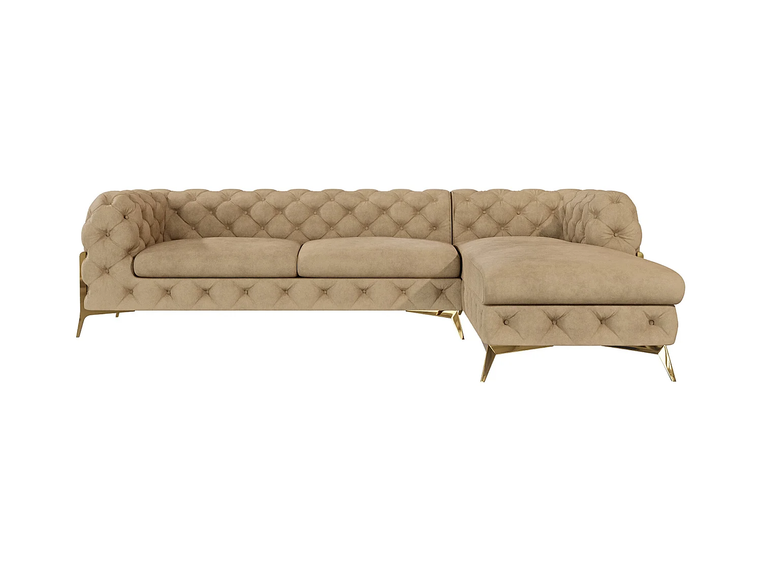 Ecksofa mit Ottomane Chesterfield Ulysses mit Goldene Metall Füßen