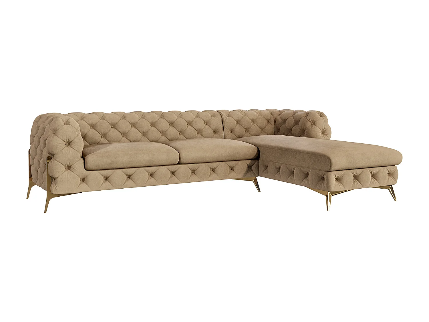 Ecksofa mit Ottomane Chesterfield Ulysses mit Goldene Metall Füßen