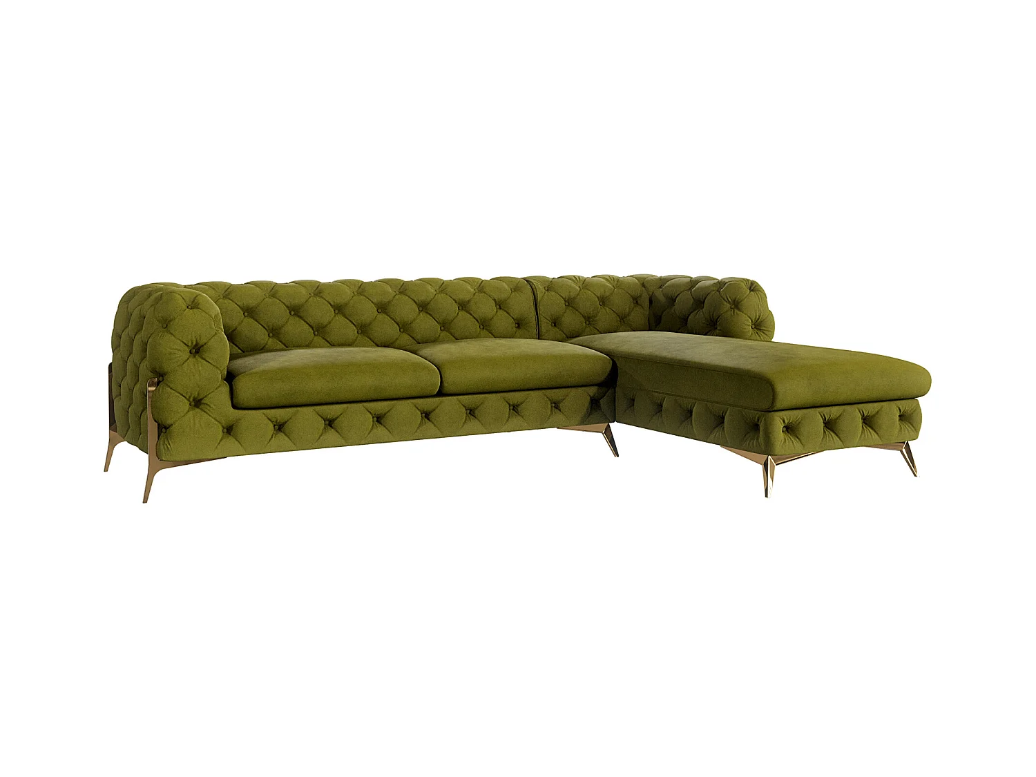 Ecksofa mit Ottomane Chesterfield Ulysses mit Goldene Metall Füßen