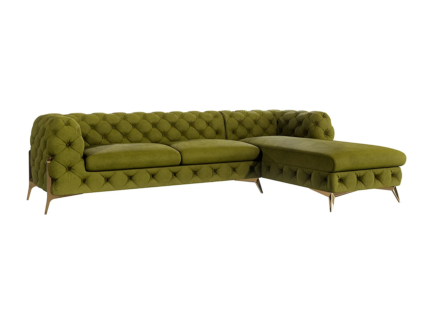 Ecksofa mit Ottomane Chesterfield Ulysses mit Goldene Metall Füßen