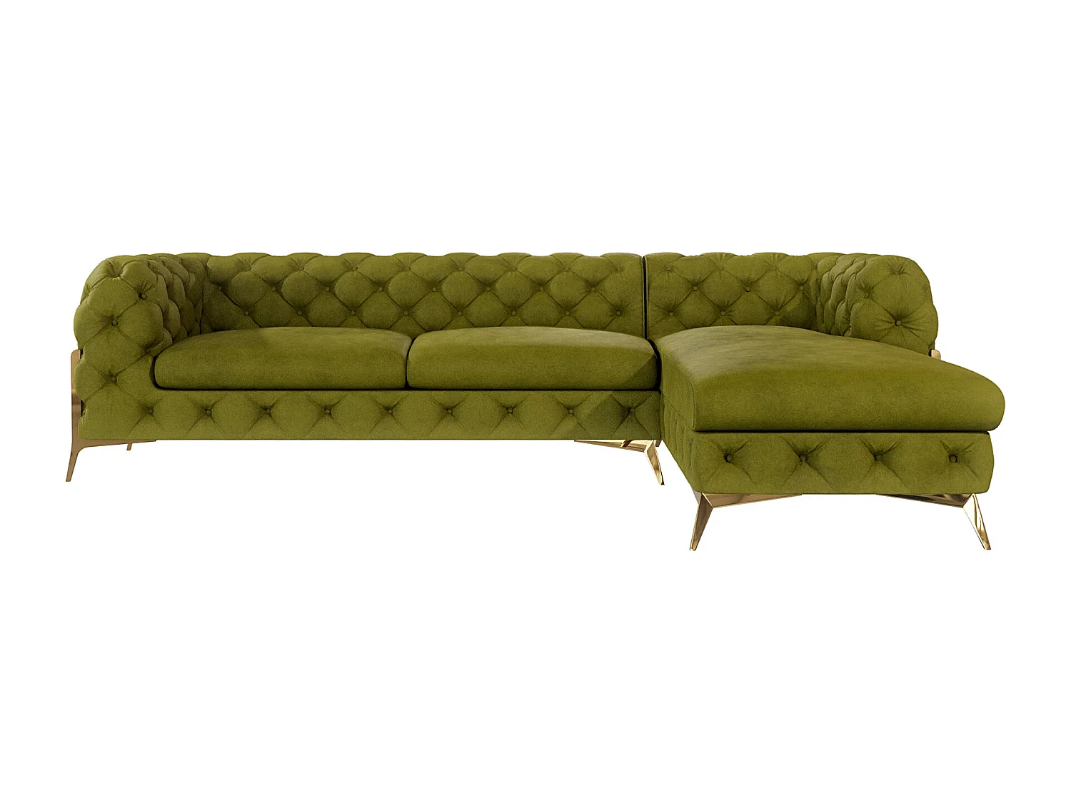 Ecksofa mit Ottomane Chesterfield Ulysses mit Goldene Metall Füßen
