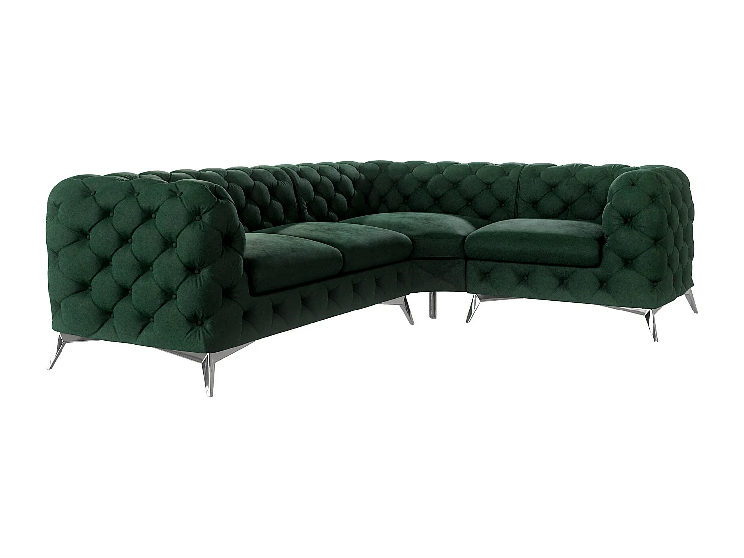Ecksofa mit Ottomane Chesterfield Celeste mit Silber Metall Füßen