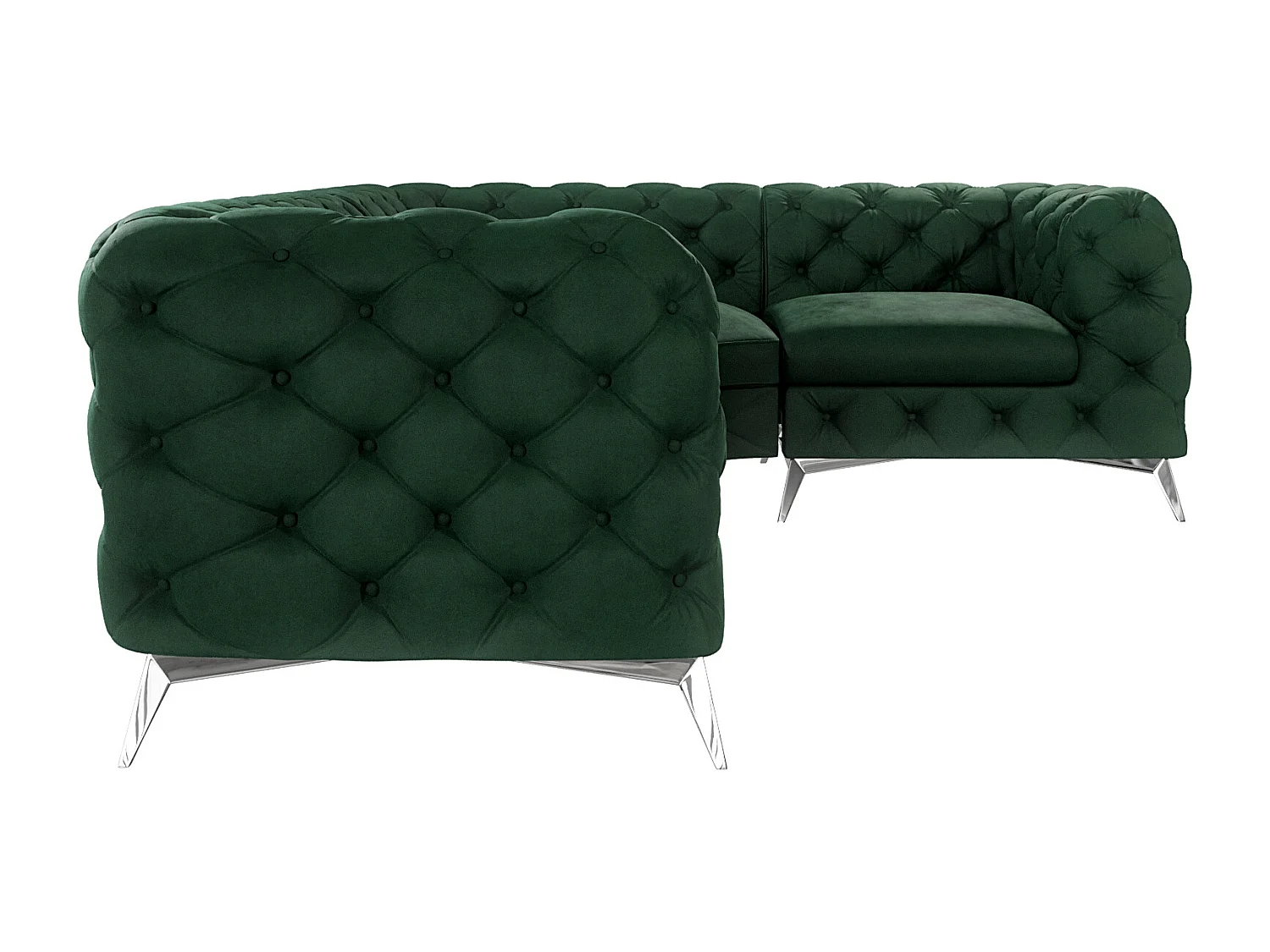 Ecksofa mit Ottomane Chesterfield Celeste mit Silber Metall Füßen