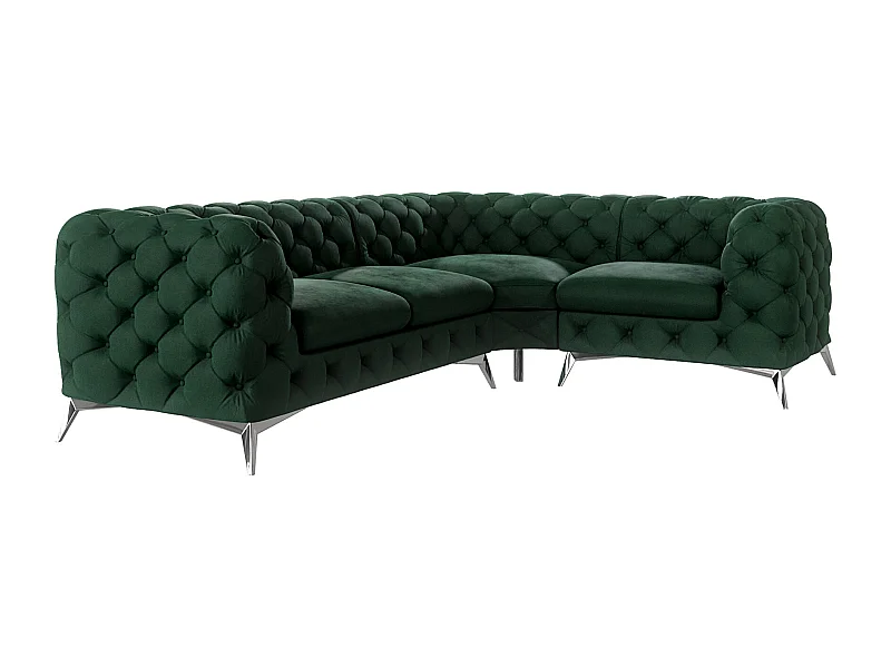 Ecksofa mit Ottomane Chesterfield Celeste mit Silber Metall Füßen