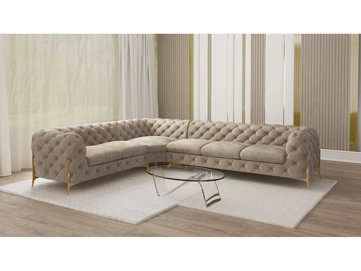 Ecksofa Chesterfield Ulysses mit Goldene Metall Füßen
