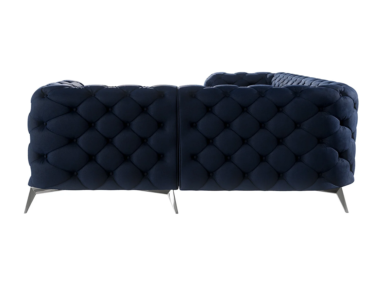 Ecksofa mit Ottomane Chesterfield Celeste mit Silber Metall Füßen