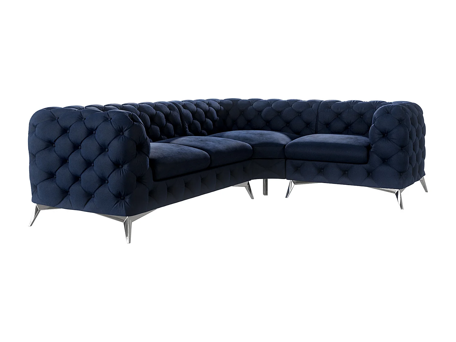 Ecksofa mit Ottomane Chesterfield Celeste mit Silber Metall Füßen