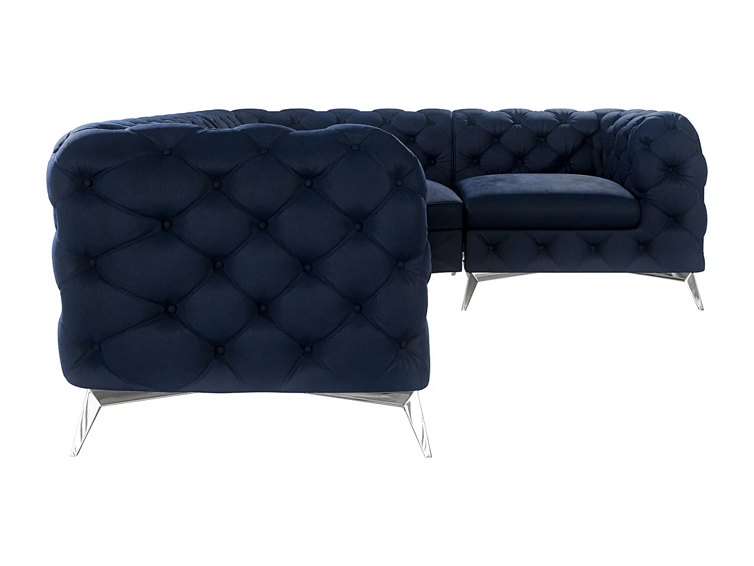 Ecksofa mit Ottomane Chesterfield Celeste mit Silber Metall Füßen