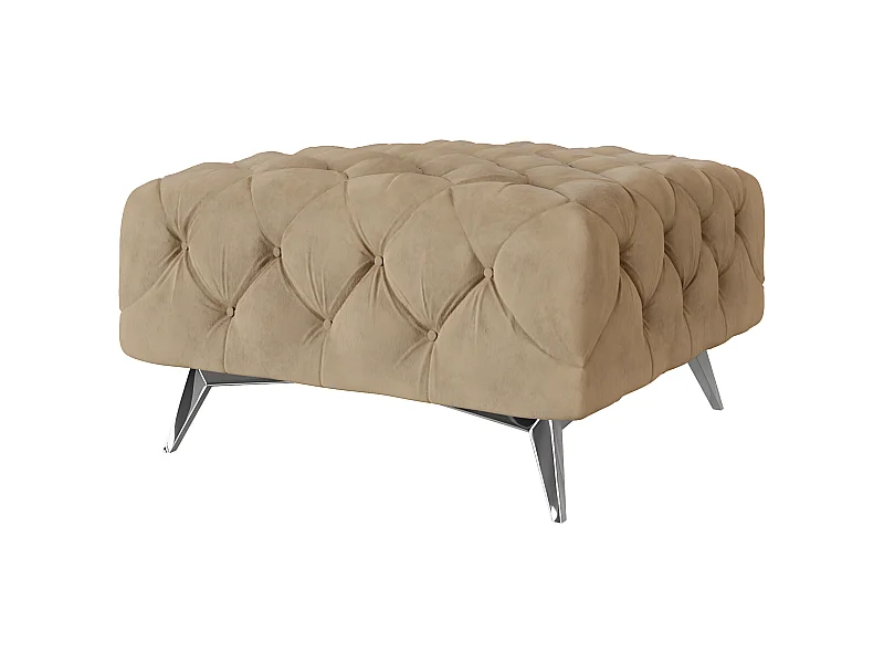 Polsterhocker Celeste mit klassischer Chesterfield-Knopfheftung und Silber Metall Füßen