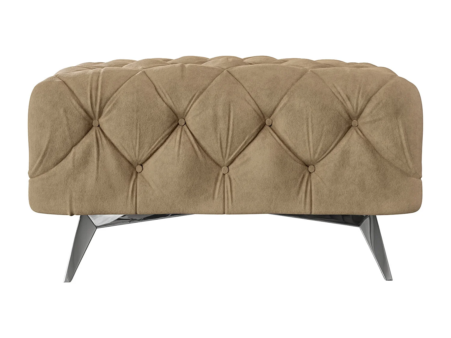 Polsterhocker Celeste mit klassischer Chesterfield-Knopfheftung und Silber Metall Füßen