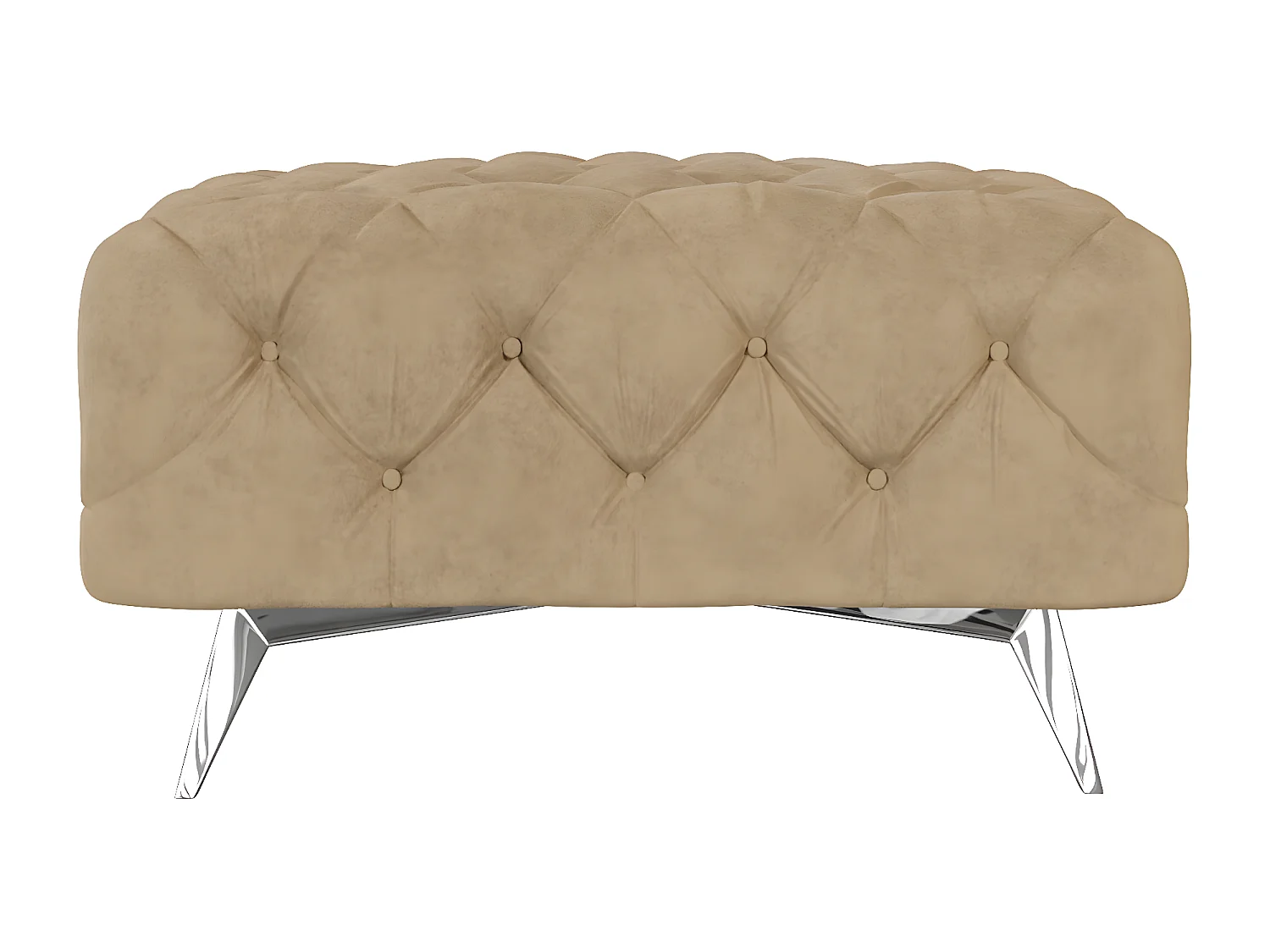 Polsterhocker Celeste mit klassischer Chesterfield-Knopfheftung und Silber Metall Füßen