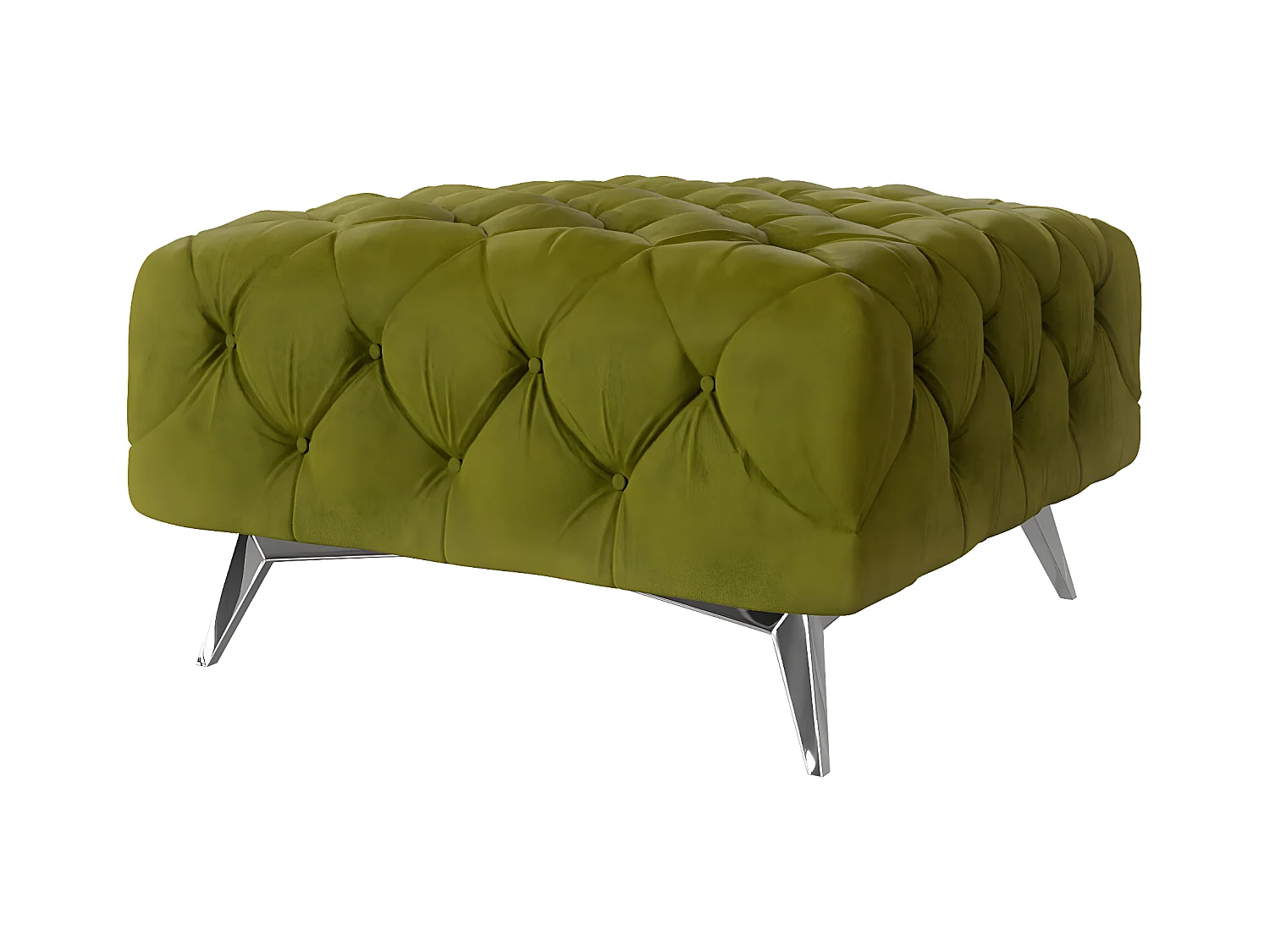 Polsterhocker Celeste mit klassischer Chesterfield-Knopfheftung und Silber Metall Füßen