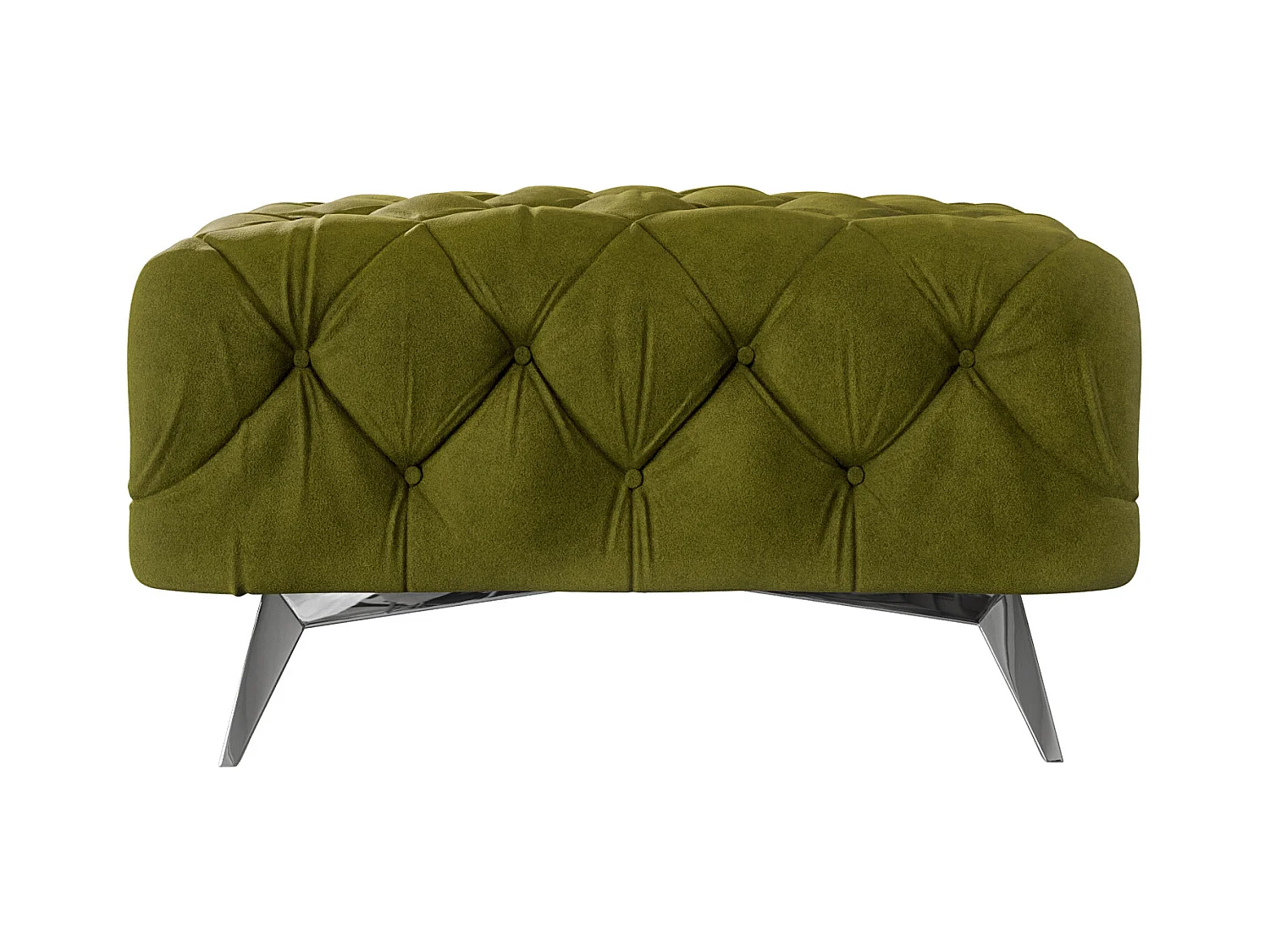 Polsterhocker Celeste mit klassischer Chesterfield-Knopfheftung und Silber Metall Füßen