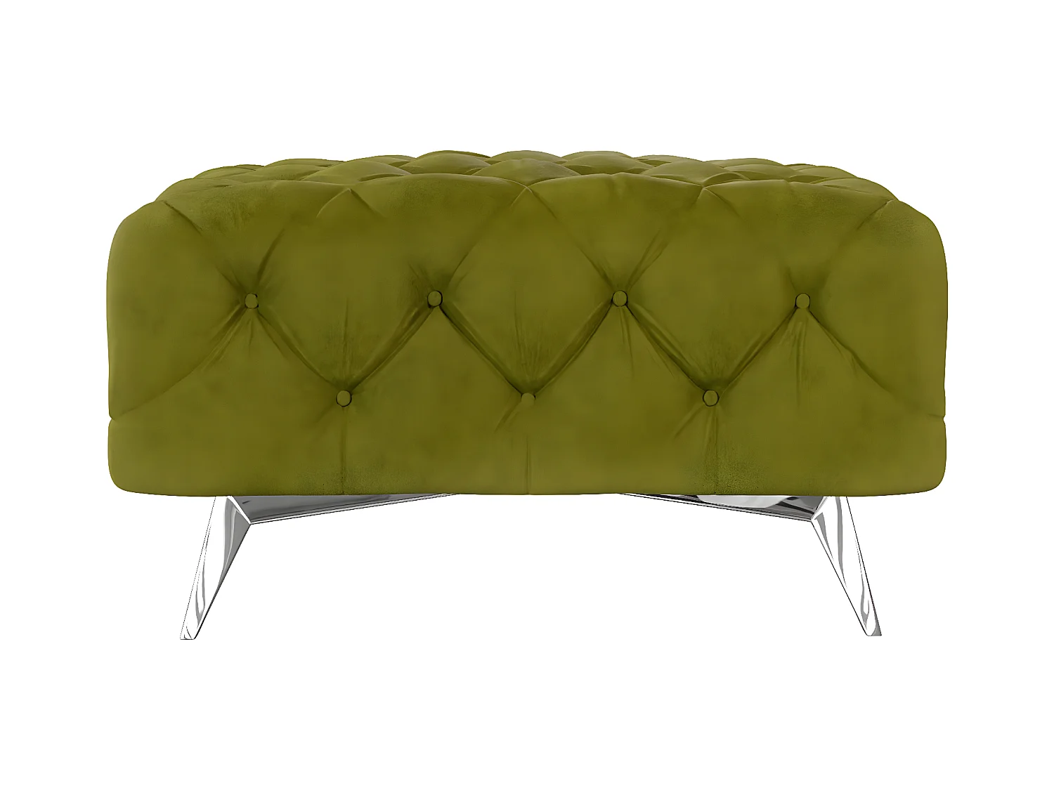 Polsterhocker Celeste mit klassischer Chesterfield-Knopfheftung und Silber Metall Füßen