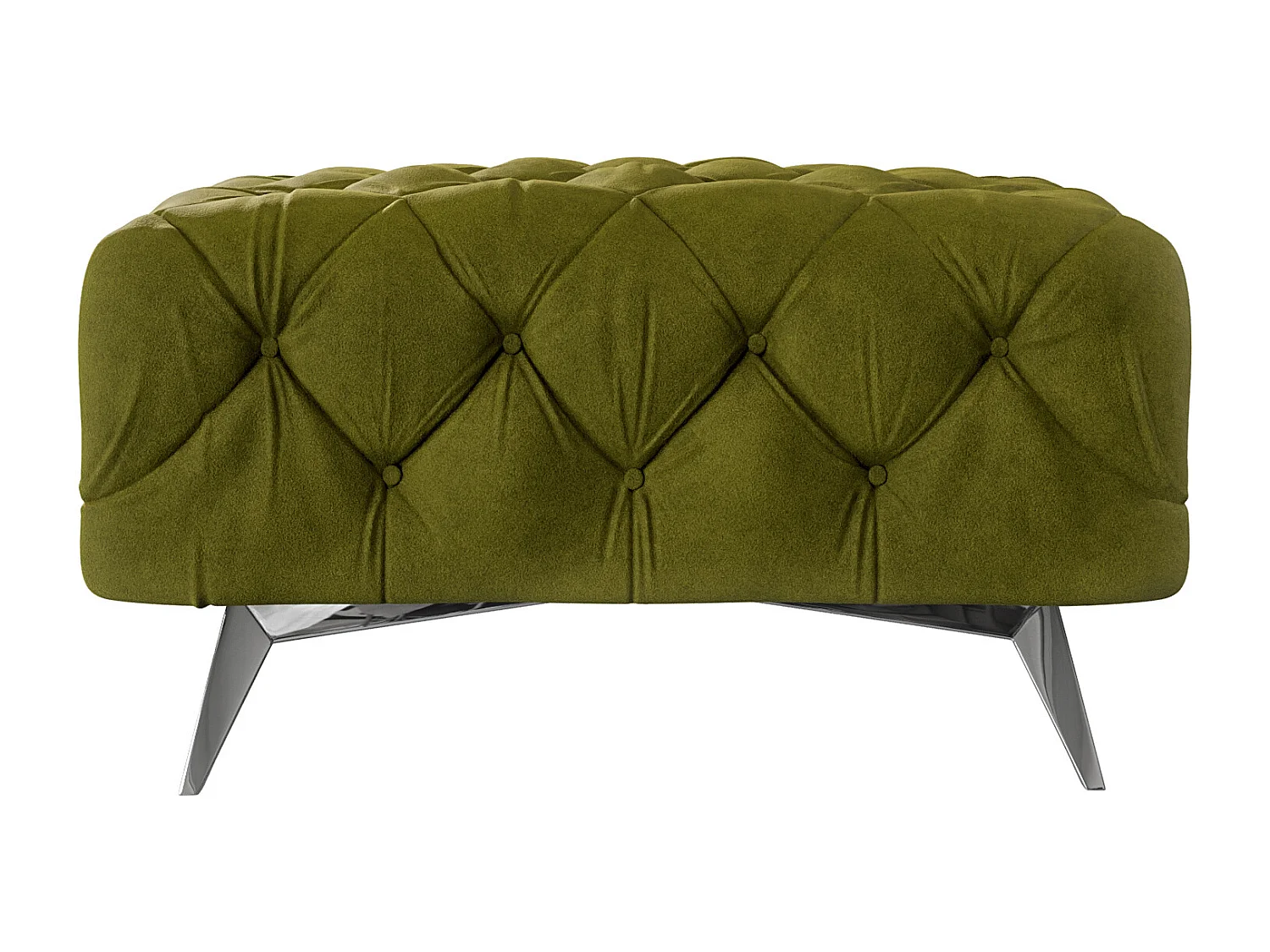 Polsterhocker Celeste mit klassischer Chesterfield-Knopfheftung und Silber Metall Füßen