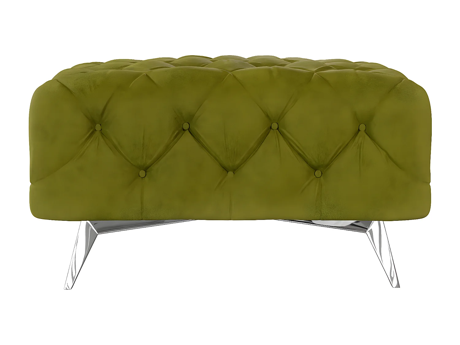 Polsterhocker Celeste mit klassischer Chesterfield-Knopfheftung und Silber Metall Füßen