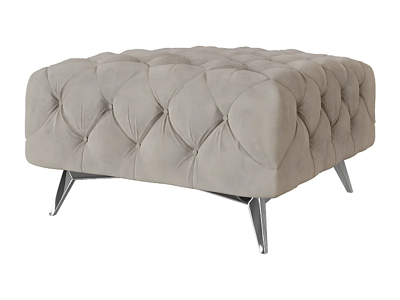 Polsterhocker Celeste mit klassischer Chesterfield-Knopfheftung und Silber Metall Füßen