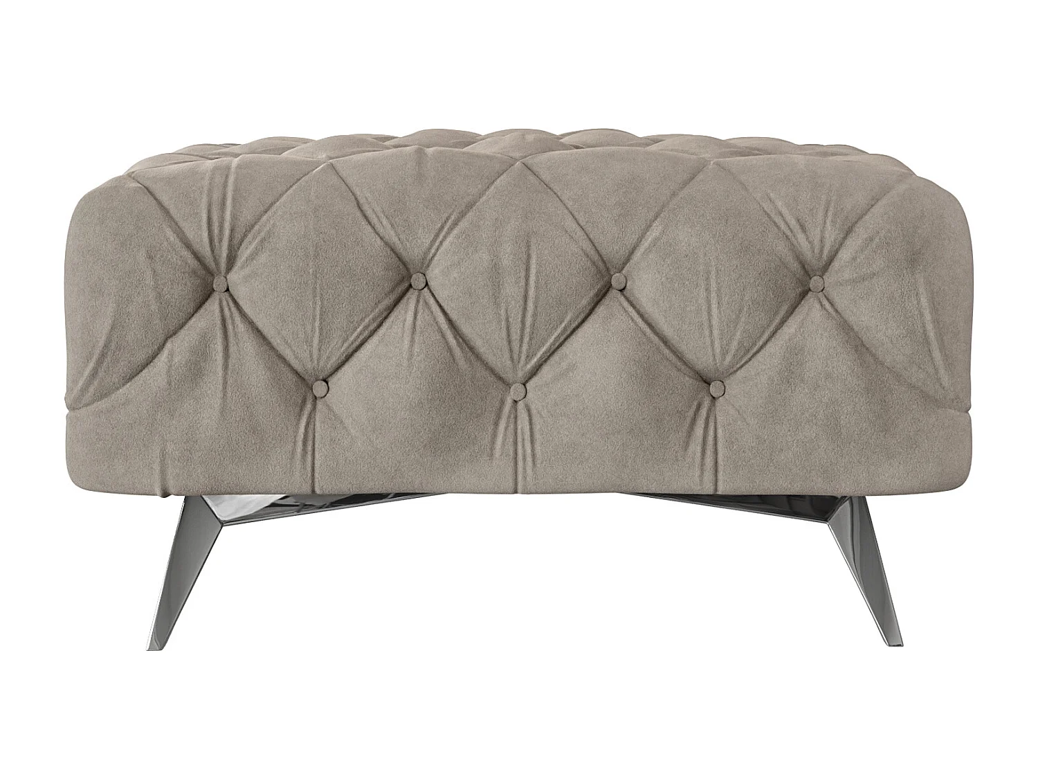 Polsterhocker Celeste mit klassischer Chesterfield-Knopfheftung und Silber Metall Füßen