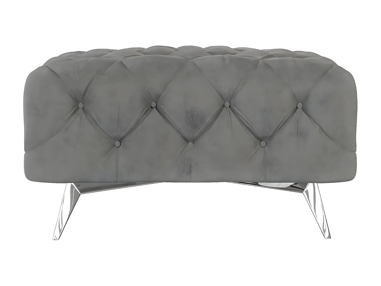 Polsterhocker Celeste mit klassischer Chesterfield-Knopfheftung und Silber Metall Füßen