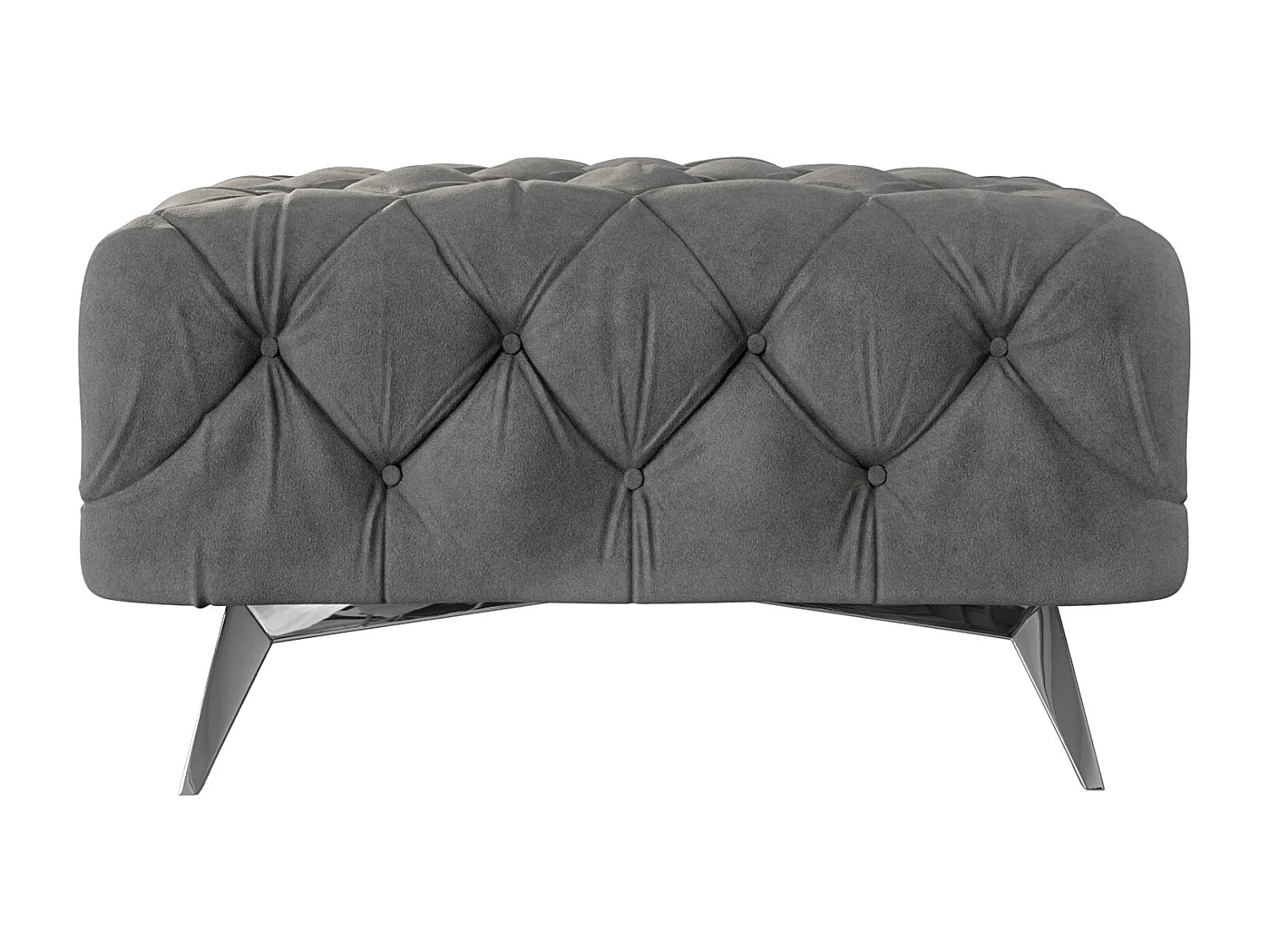 Polsterhocker Celeste mit klassischer Chesterfield-Knopfheftung und Silber Metall Füßen